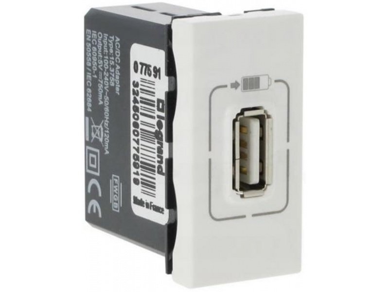 077591 Sistem Armada 1 modül tek çıkışlı 5V 750mA kendinden USB çıkışlı priz beyaz