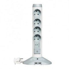 Grup priz 4 lü dikey tip parafudrlu 2xUSB ve 1xmicroUSB çıkışlı 2m kablolu