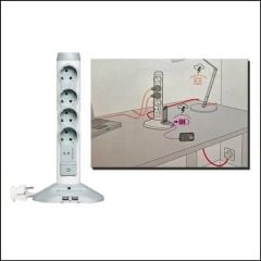 Grup priz 4 lü dikey tip parafudrlu 2xUSB ve 1xmicroUSB çıkışlı 2m kablolu