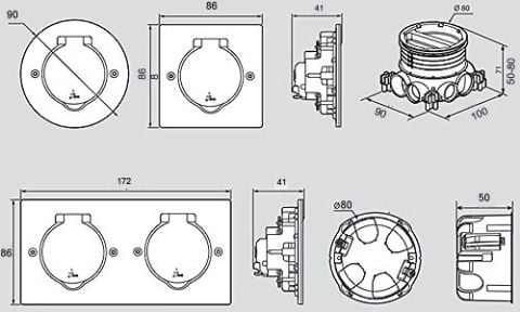 089701 LEGRAND Paslanmaz çelik IP44 donatılabilir tekli yuvarlak döşeme prizi