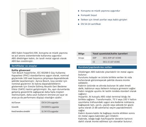 BOSCH LB7-UC06E ABS kabin hoparlörü 6W